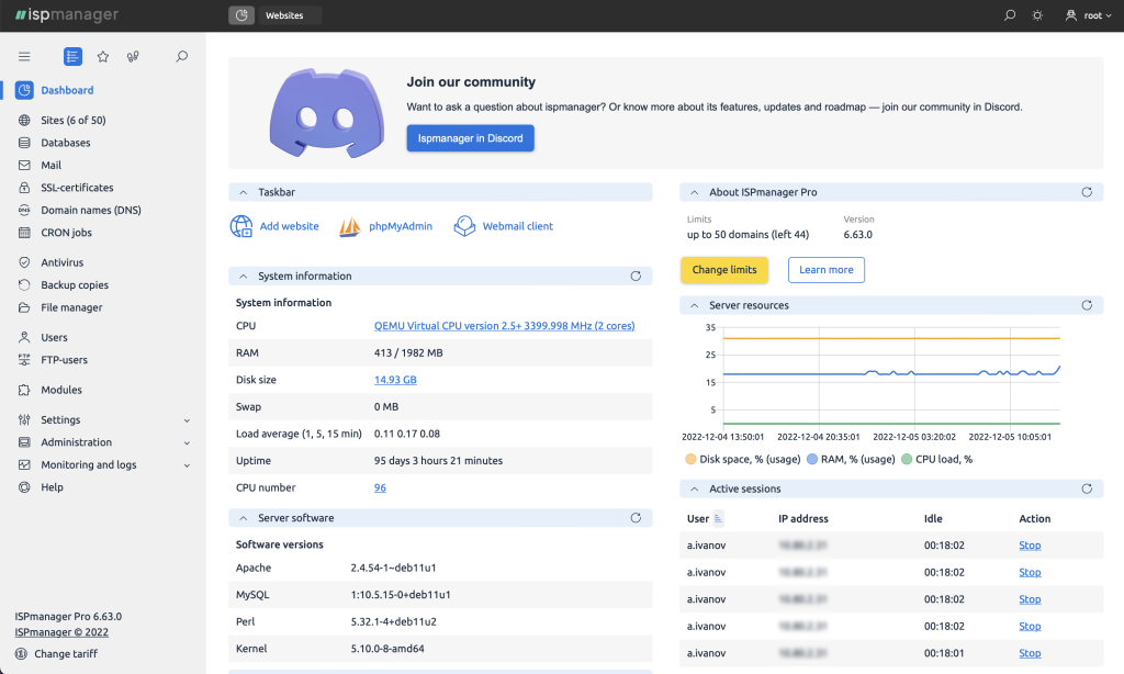 ispmanager dashboard